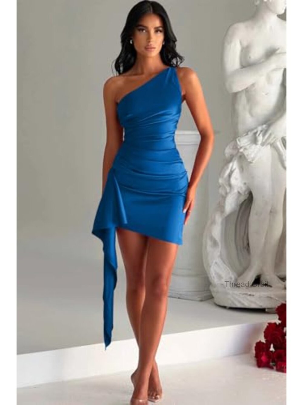 One Shoulder Ruched Bodycon Sleeveless Mini Club Party Dress - Picture 4 of 5